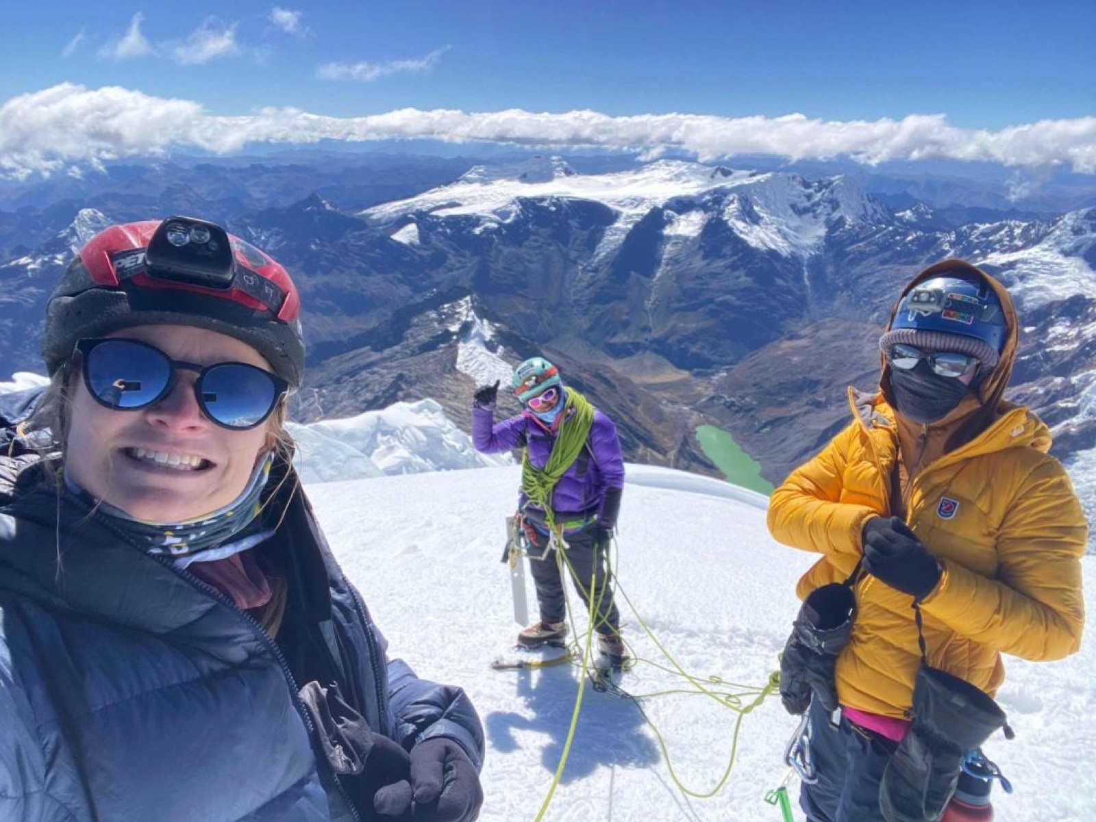 Shea & team on the summit of Tocllaraju in Peru